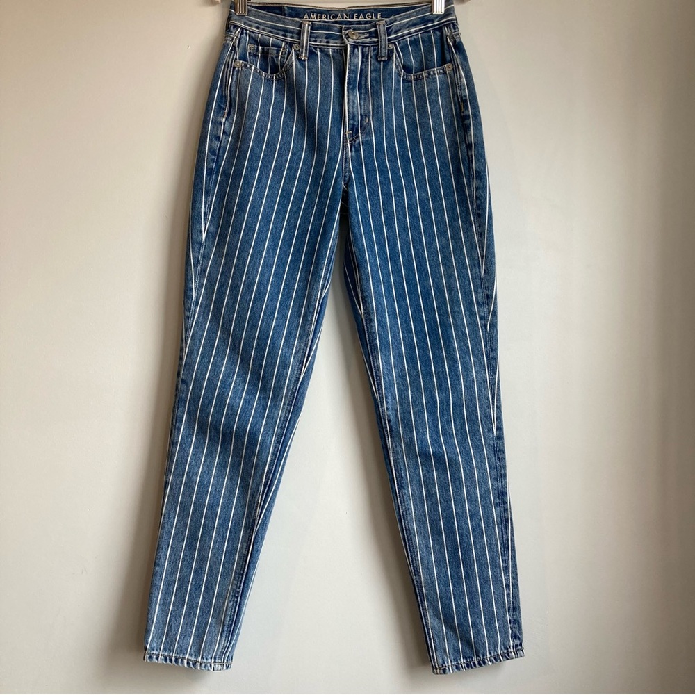 American Eagle outfitters Blue Striped Mom Jeans Size 00 Regular
